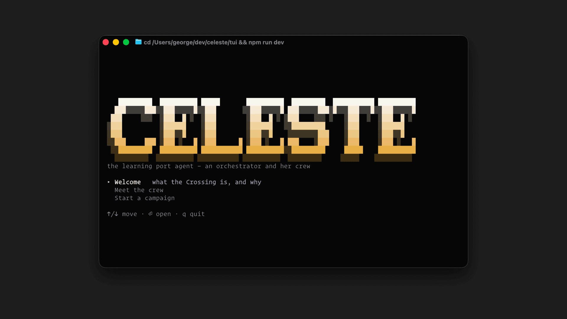 Celeste TUI – screen 1