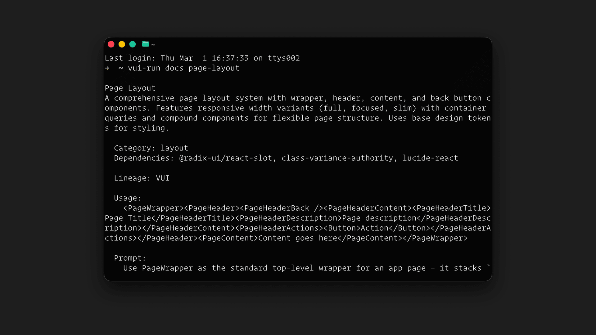 VUI Run – Docs page layout