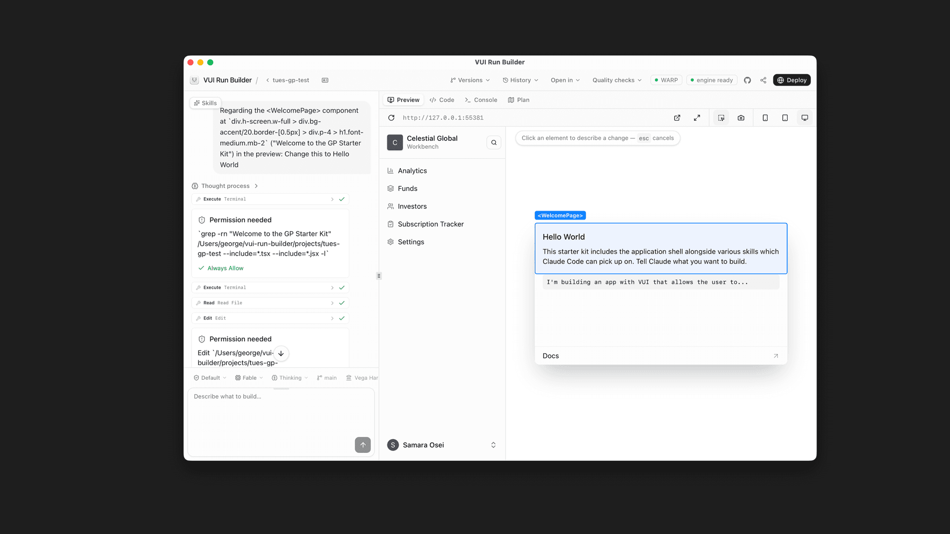 VUI Run Builder - Welcome scrren